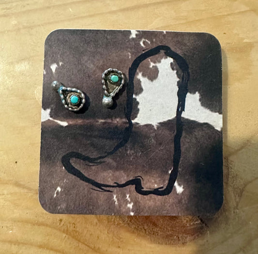 Vintage Sterling Silver | Turquoise Bosel Studs